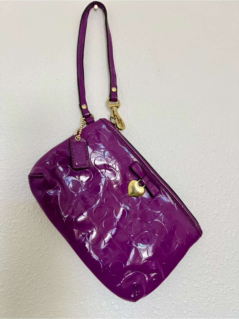 Purple Patent Coach Signature Wristlet Bag